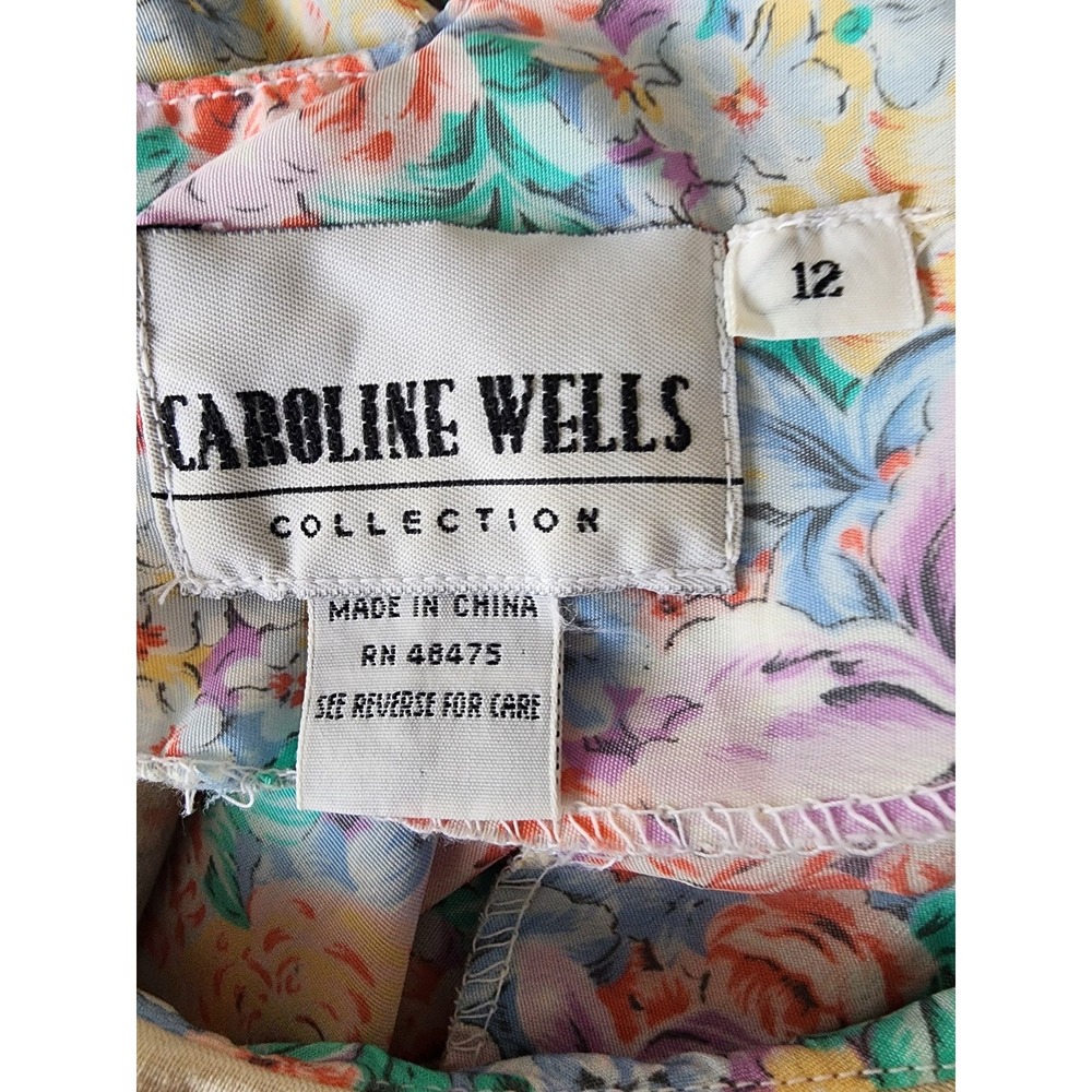 VTG Caroline Wells Dress 12 Pastel Floral Maxi Statement Lace Collar Cottagecore - Picture 5 of 7